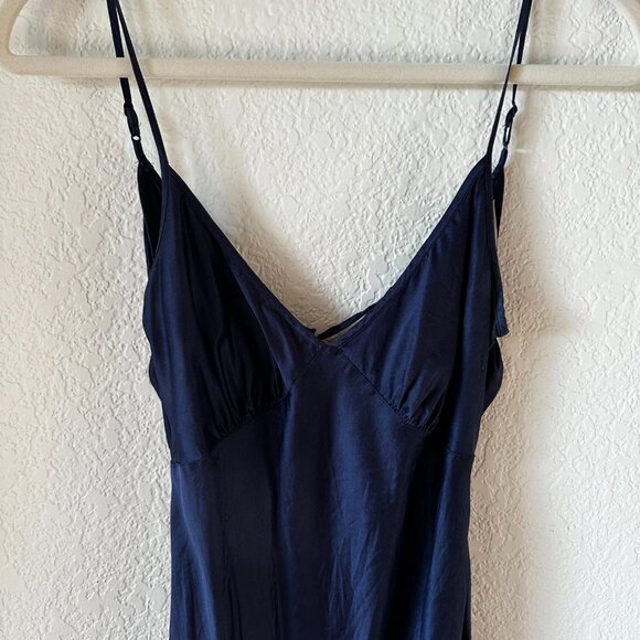 Vtg Y2K Victoria's Secret Sz XS Womens Navy 100% Silk Coquette Slip Maxi Dress - Picture 2 of 10